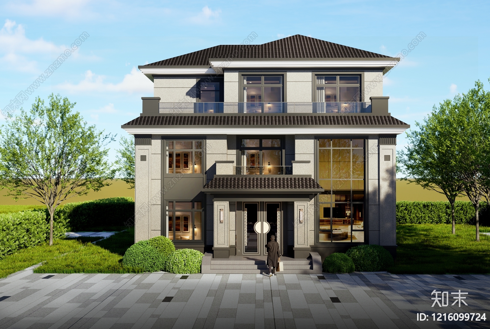 新中式现代别墅建筑施工图下载【ID:1216099724】