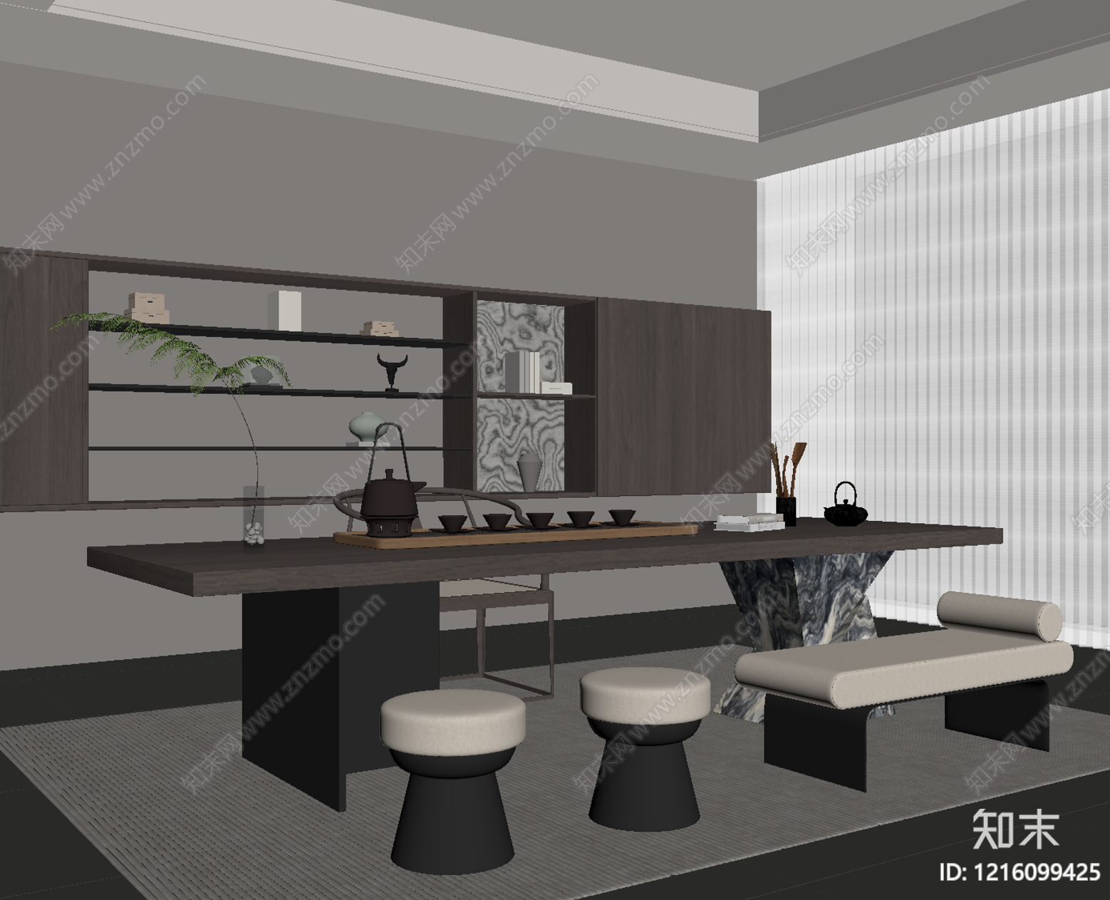 新中式茶室SU模型下载【ID:1216099425】