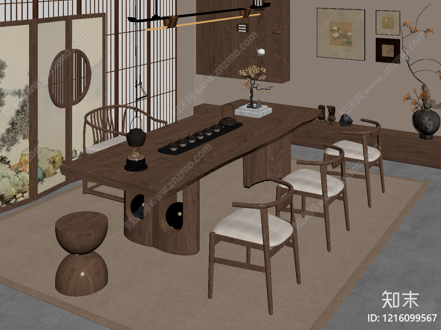 新中式茶室SU模型下载【ID:1216099567】