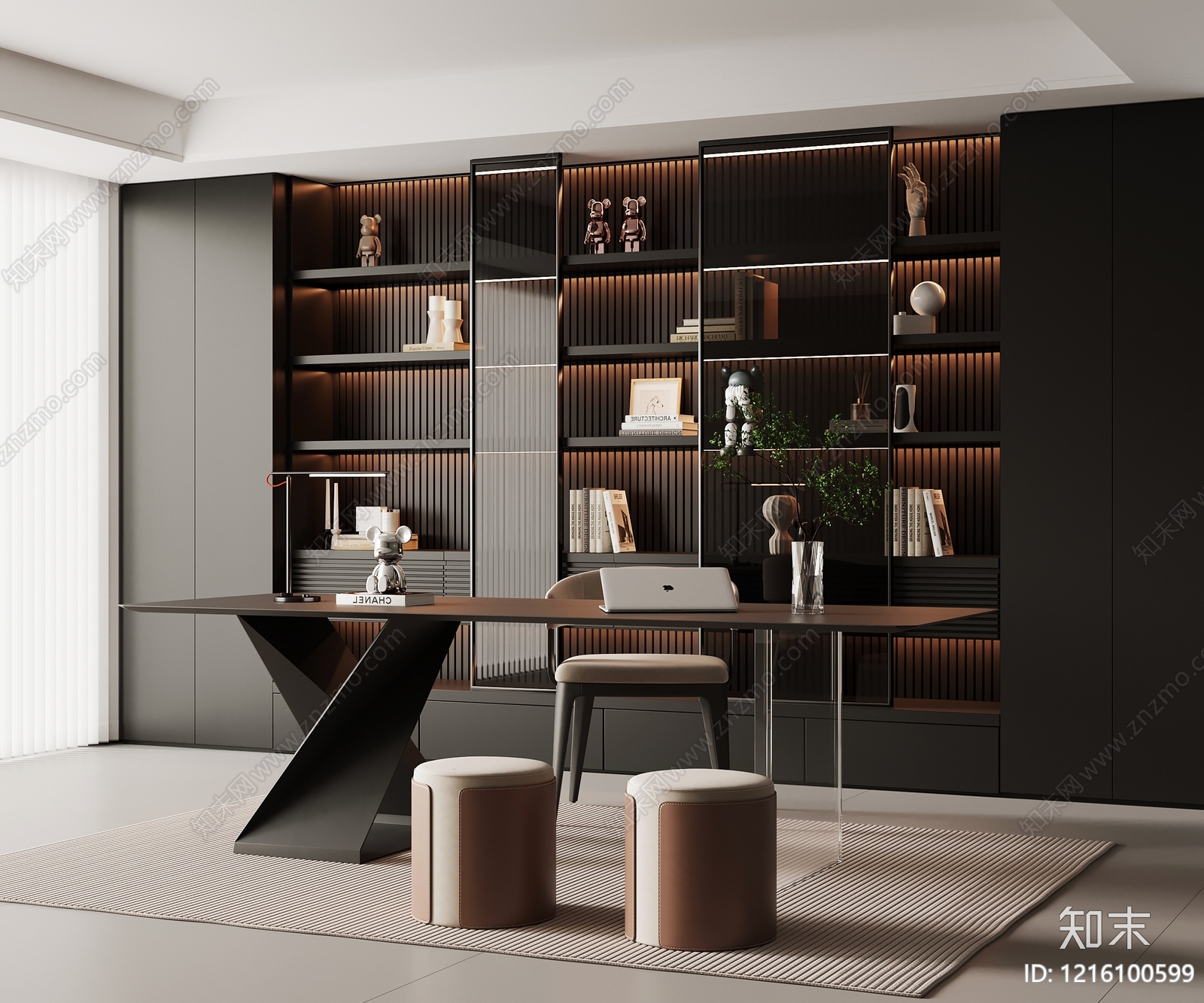 现代极简书房3D模型下载【ID:1216100599】