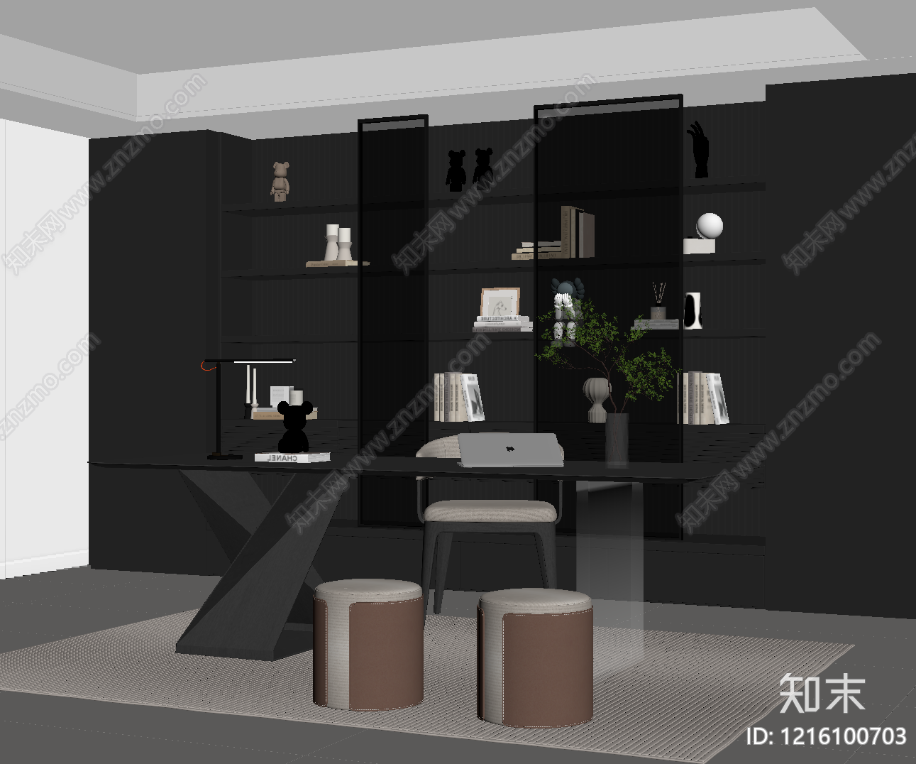 意式极简书房SU模型下载【ID:1216100703】