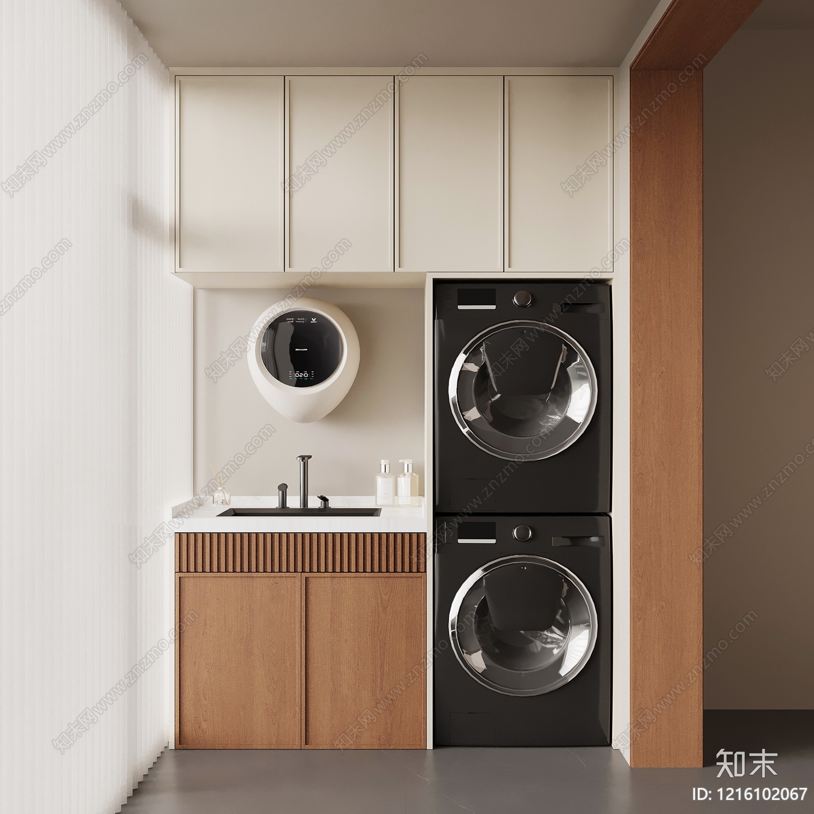 奶油风洗衣机柜3D模型下载【ID:1216102067】