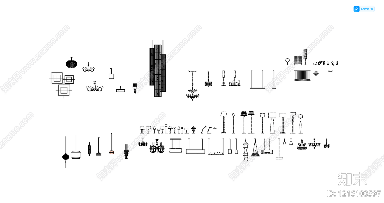 现代简约灯具图库施工图下载【ID:1216103597】