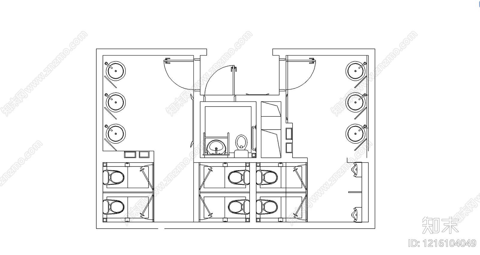 现代简约公共卫生间施工图下载【ID:1216104049】
