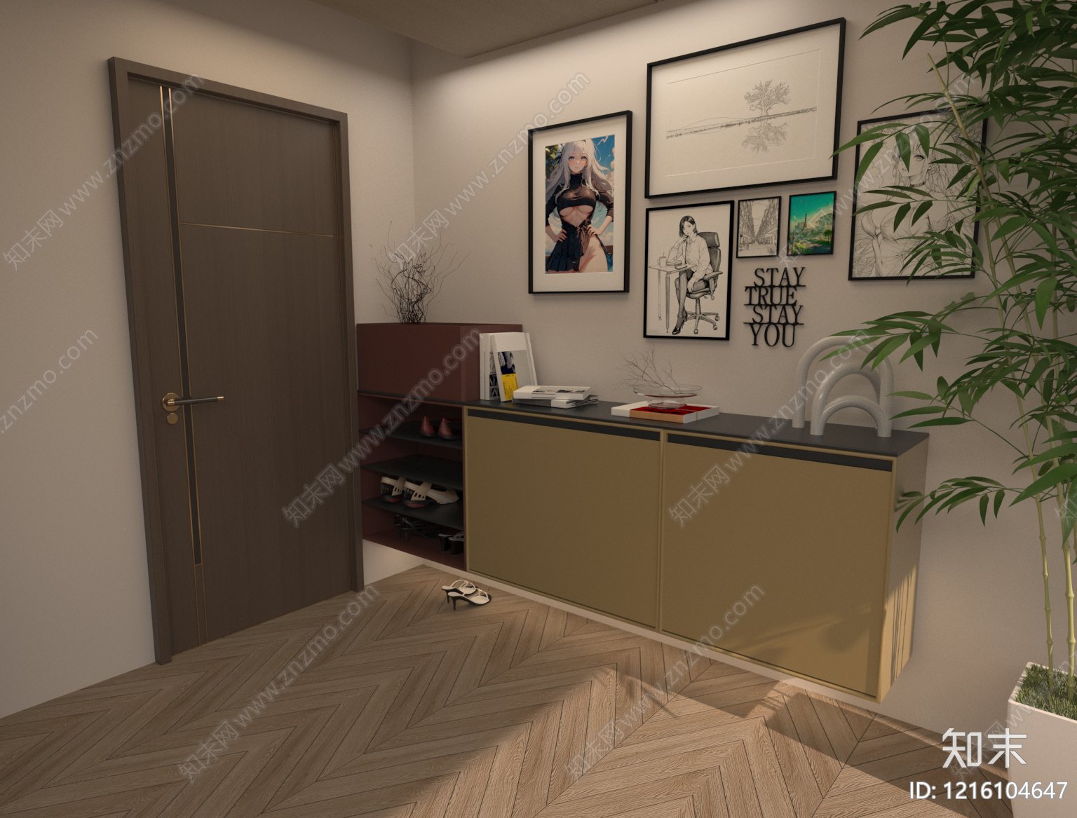 现代简约鞋柜3D模型下载【ID:1216104647】