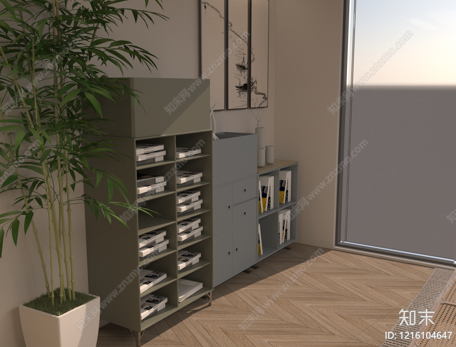 现代简约鞋柜3D模型下载【ID:1216104647】