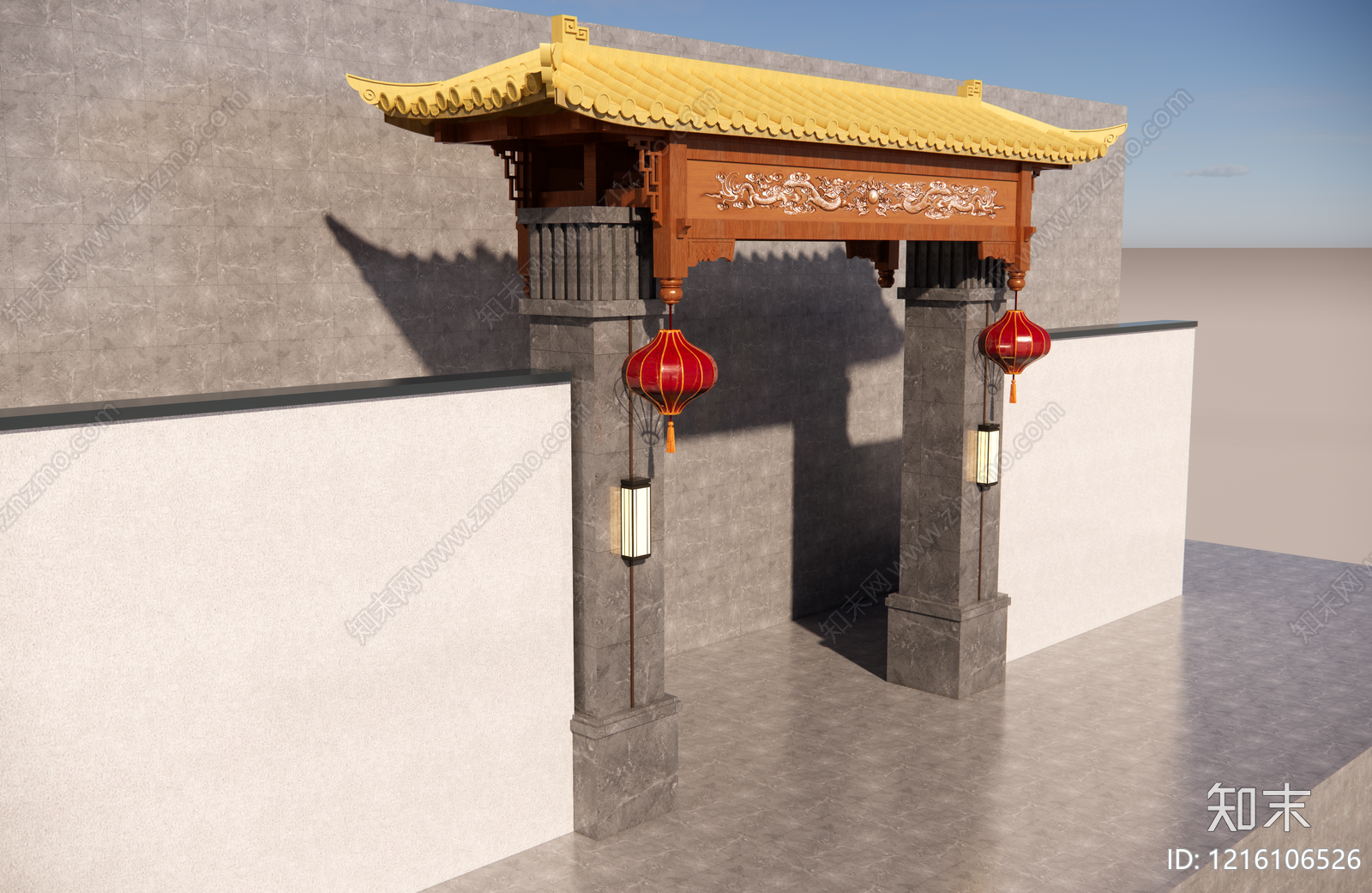 新中式入口大门SU模型下载【ID:1216106526】