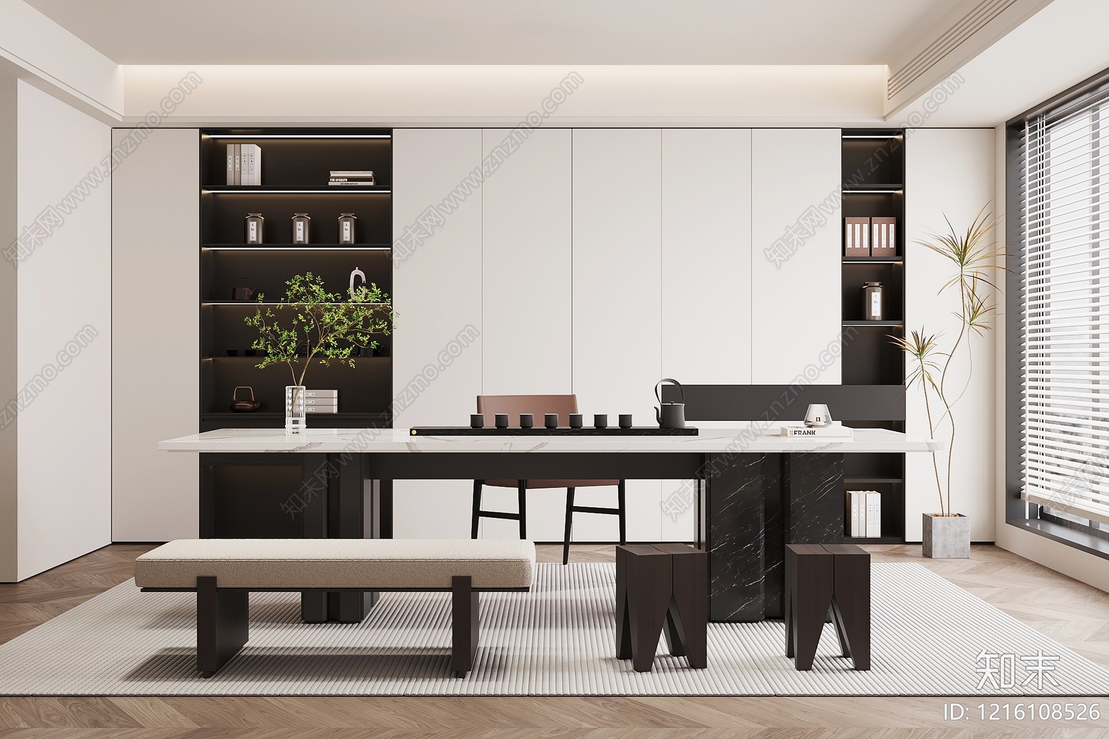 现代简约茶室SU模型下载【ID:1216108526】