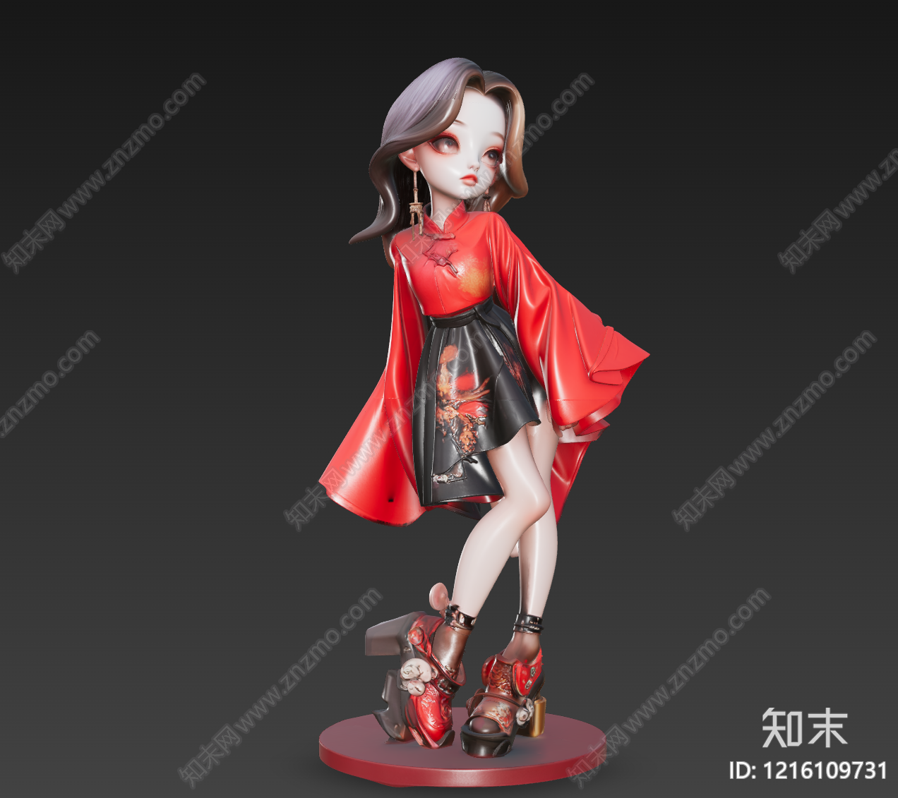 新中式女人3D模型渲染效果图