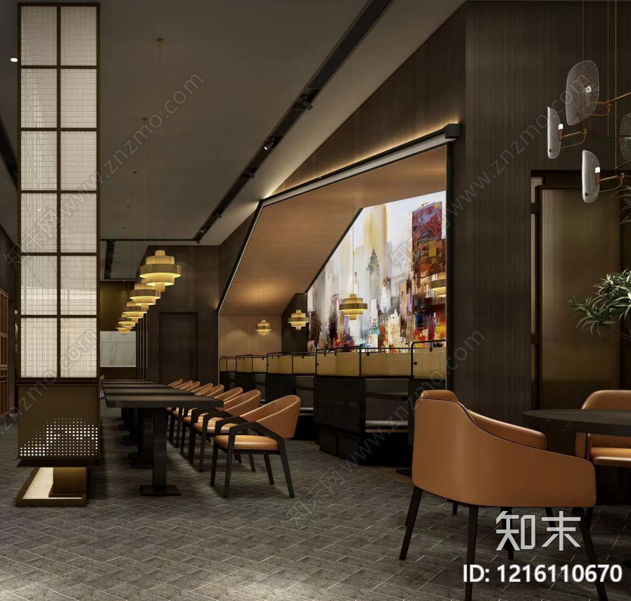 现代新中式中餐厅cad施工图下载【ID:1216110670】