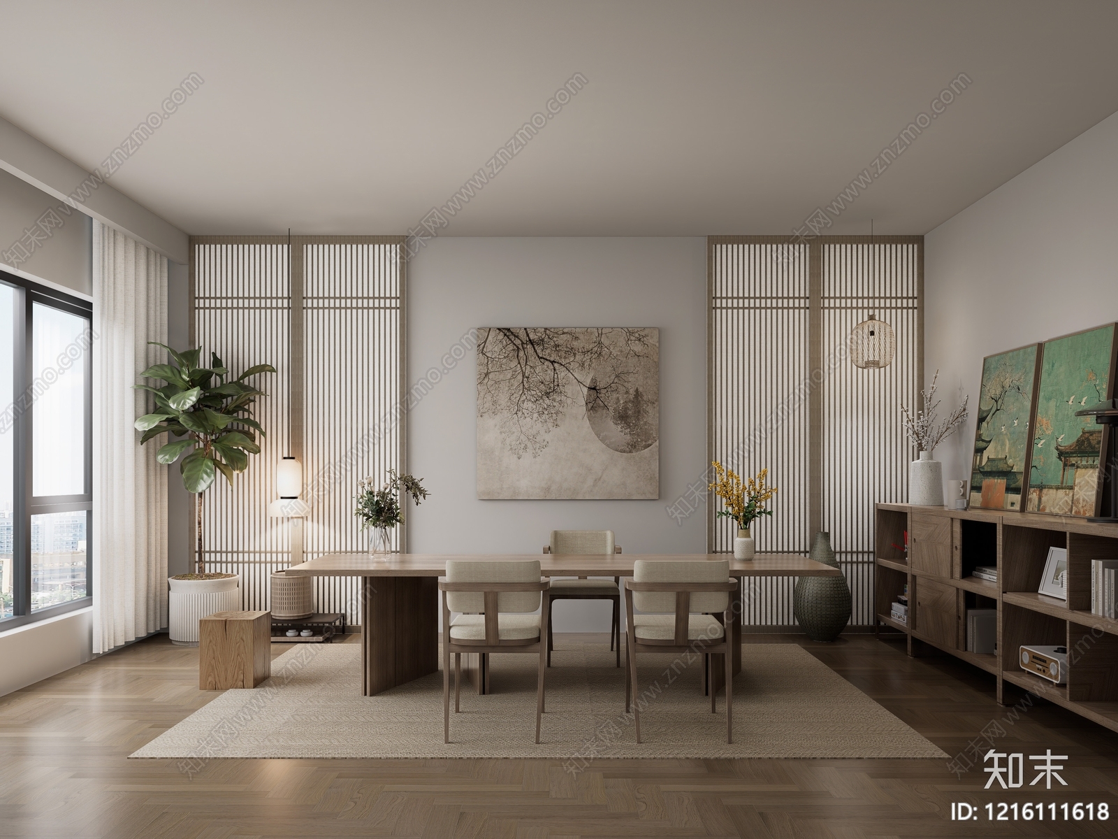 新中式茶室SU模型下载【ID:1216111618】