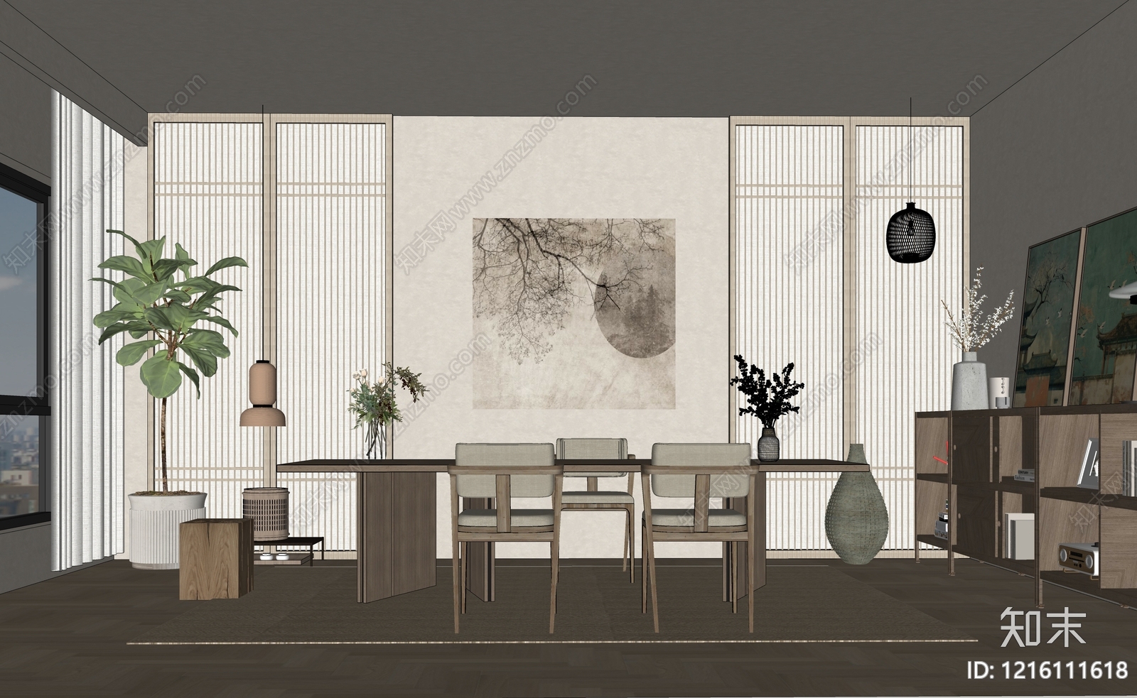 新中式茶室SU模型下载【ID:1216111618】