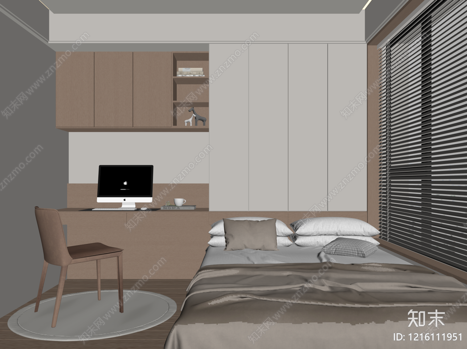 奶油风榻榻米卧室SU模型下载【ID:1216111951】