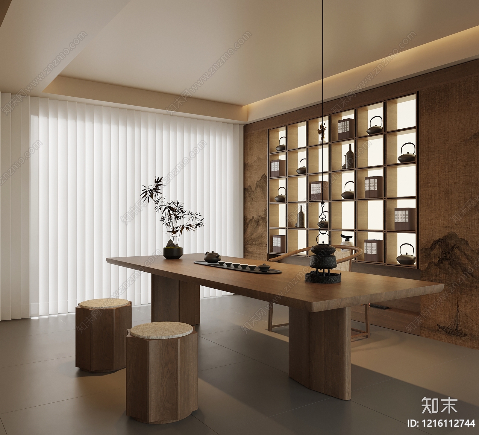 新中式茶室SU模型下载【ID:1216112744】