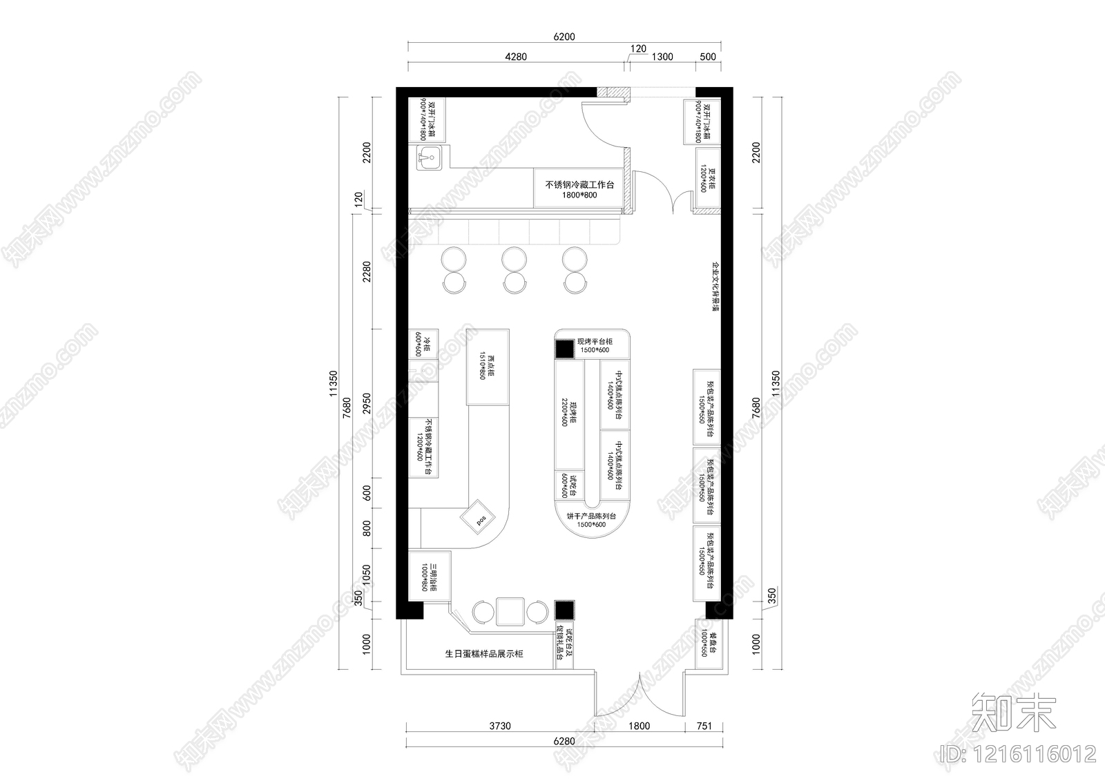 现代面包店施工图下载【ID:1216116012】