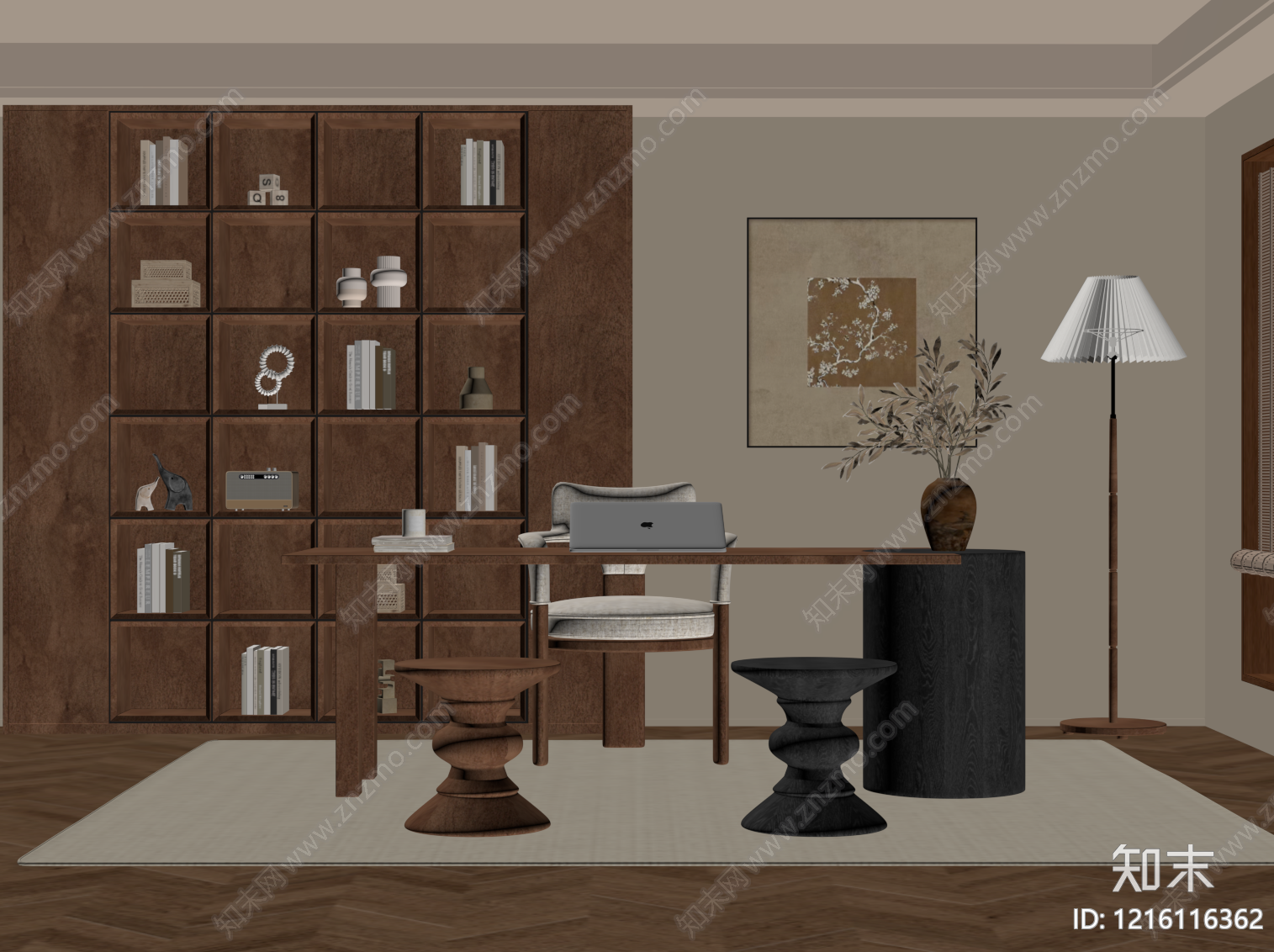 中古风书房SU模型下载【ID:1216116362】