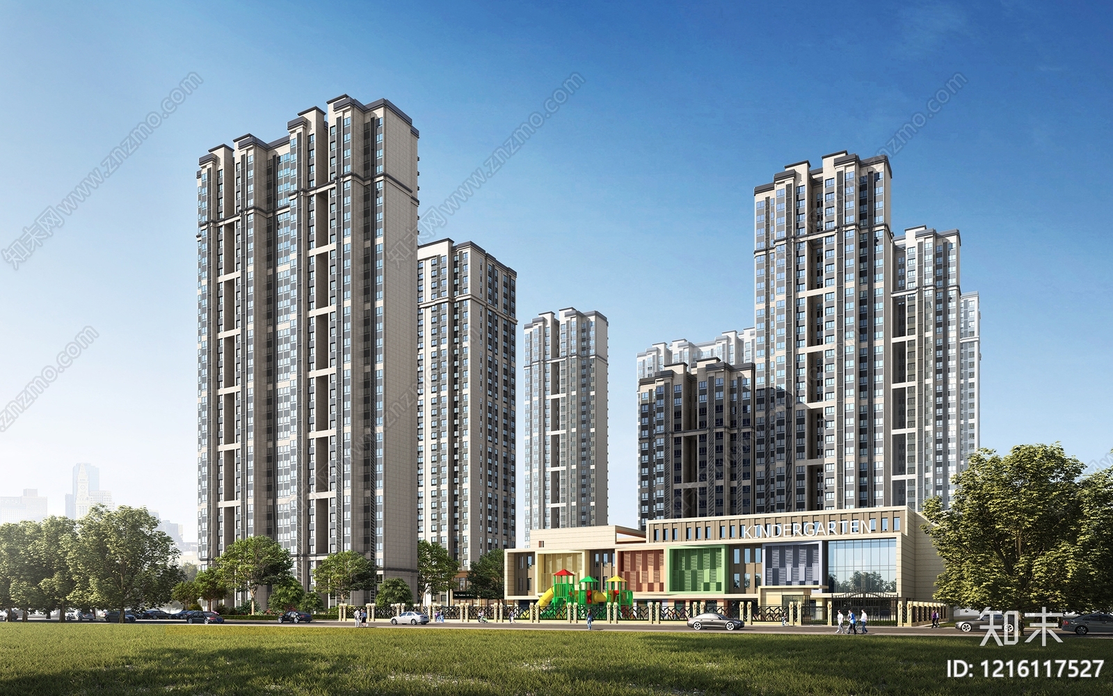 现代主义小高层住宅楼3D模型下载【ID:1216117527】