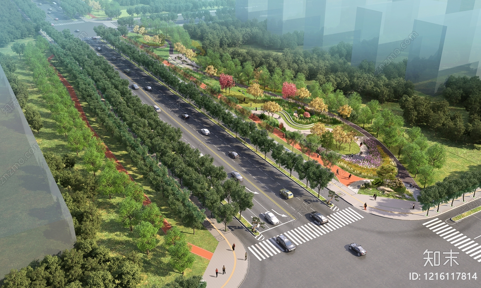 现代主义景观街道3D模型渲染效果图