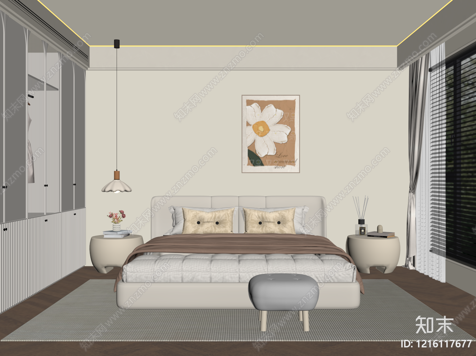 奶油风主卧SU模型下载【ID:1216117677】