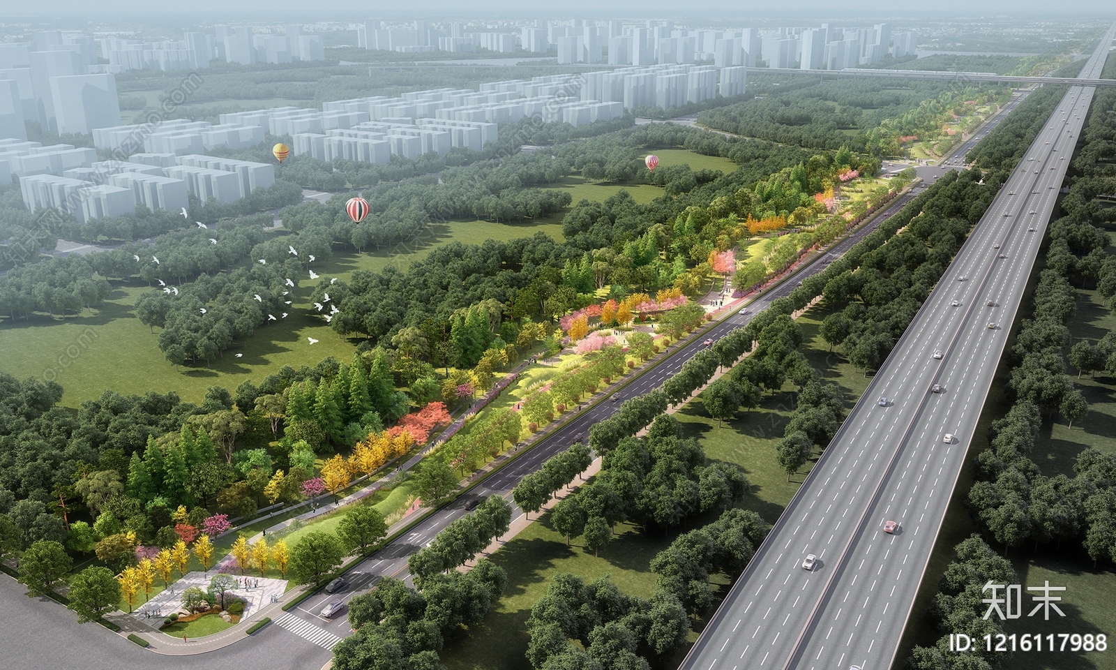 现代主义景观街道3D模型渲染效果图