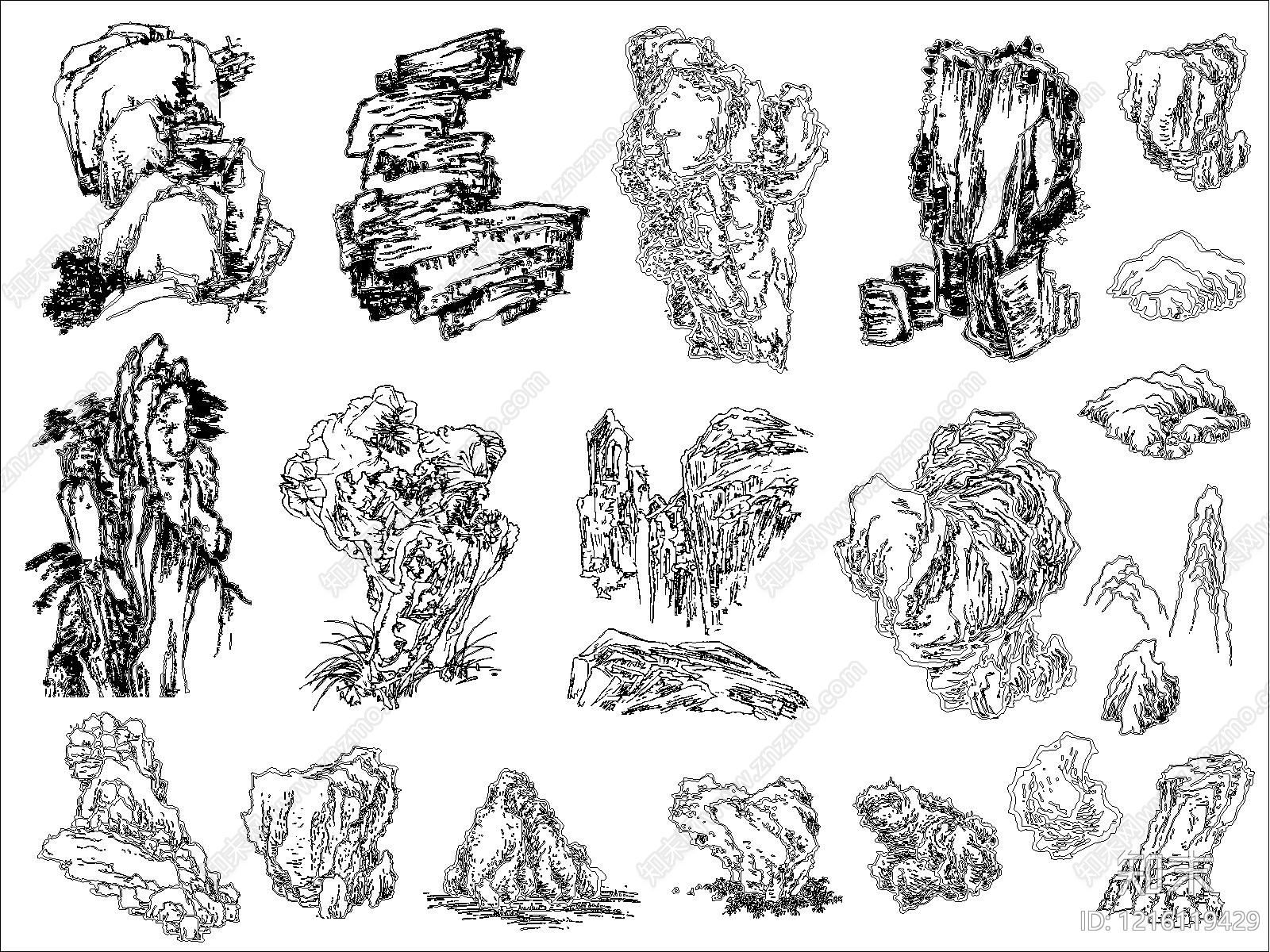 中式假山水景图库施工图下载【ID:1216119429】