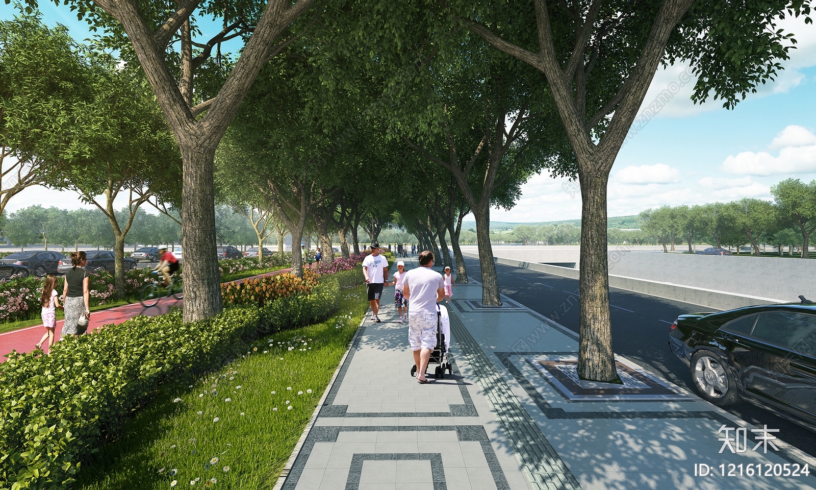 现代简约街道3D模型渲染效果图