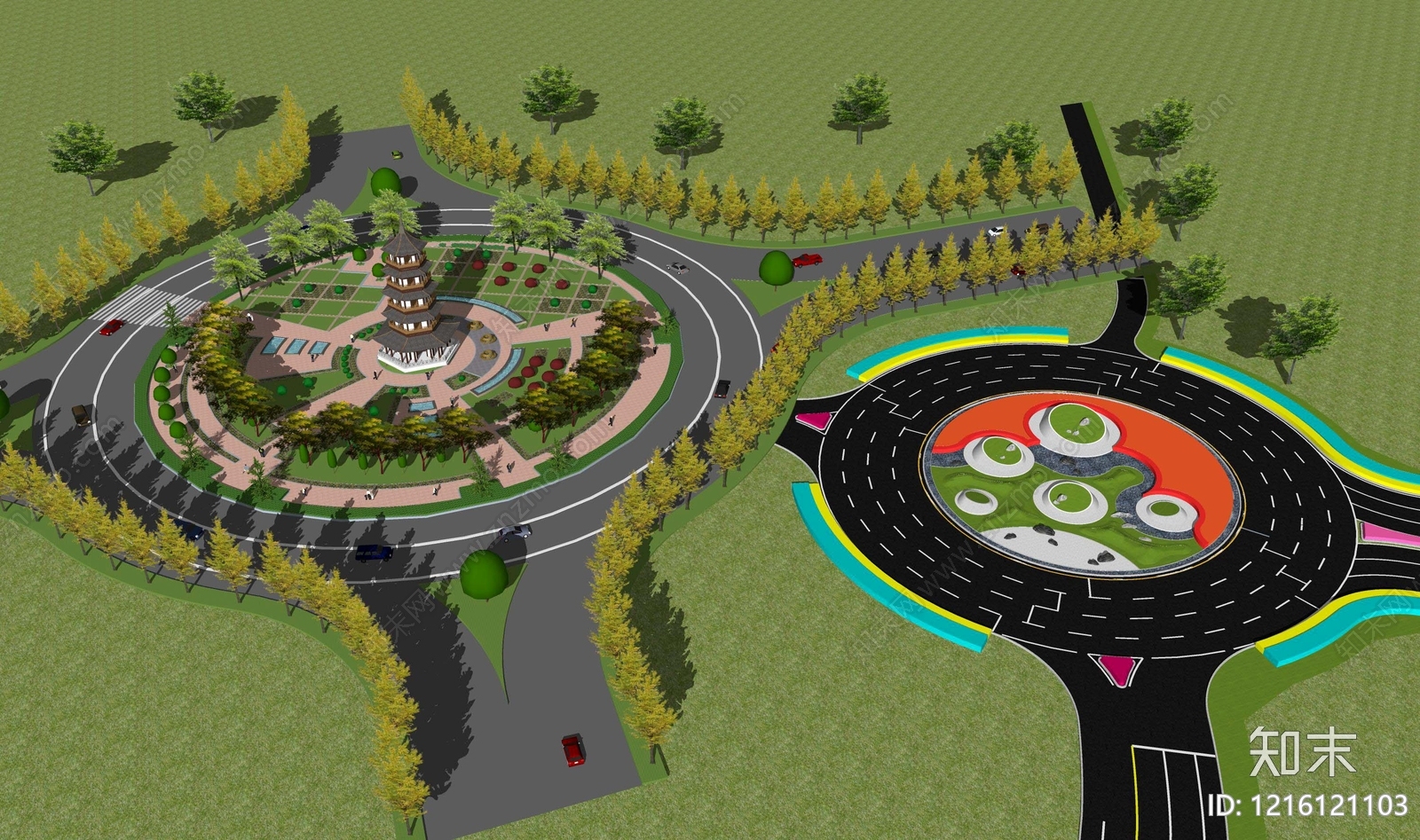 新中式景观车行道路SU模型草图
