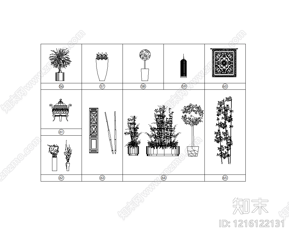 现代简约绿植cad施工图下载【ID:1216122131】