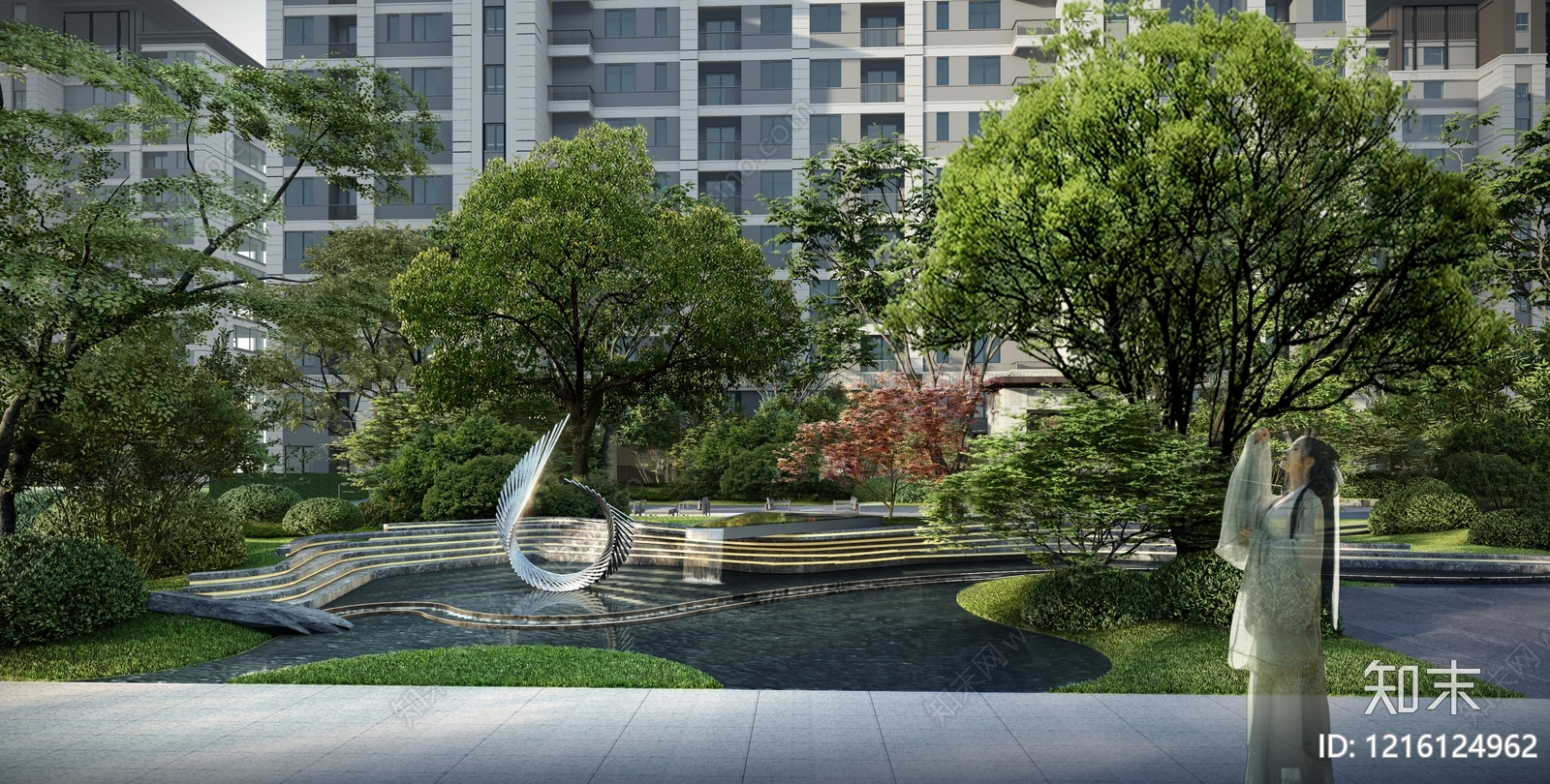 新中式景观小区景观SU模型下载【ID:1216124962】