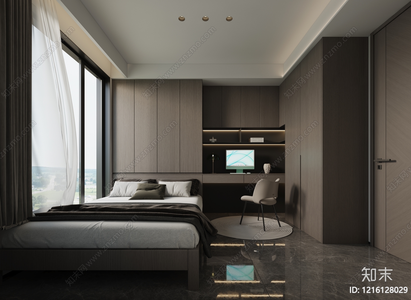 现代极简次卧3D模型下载【ID:1216128029】