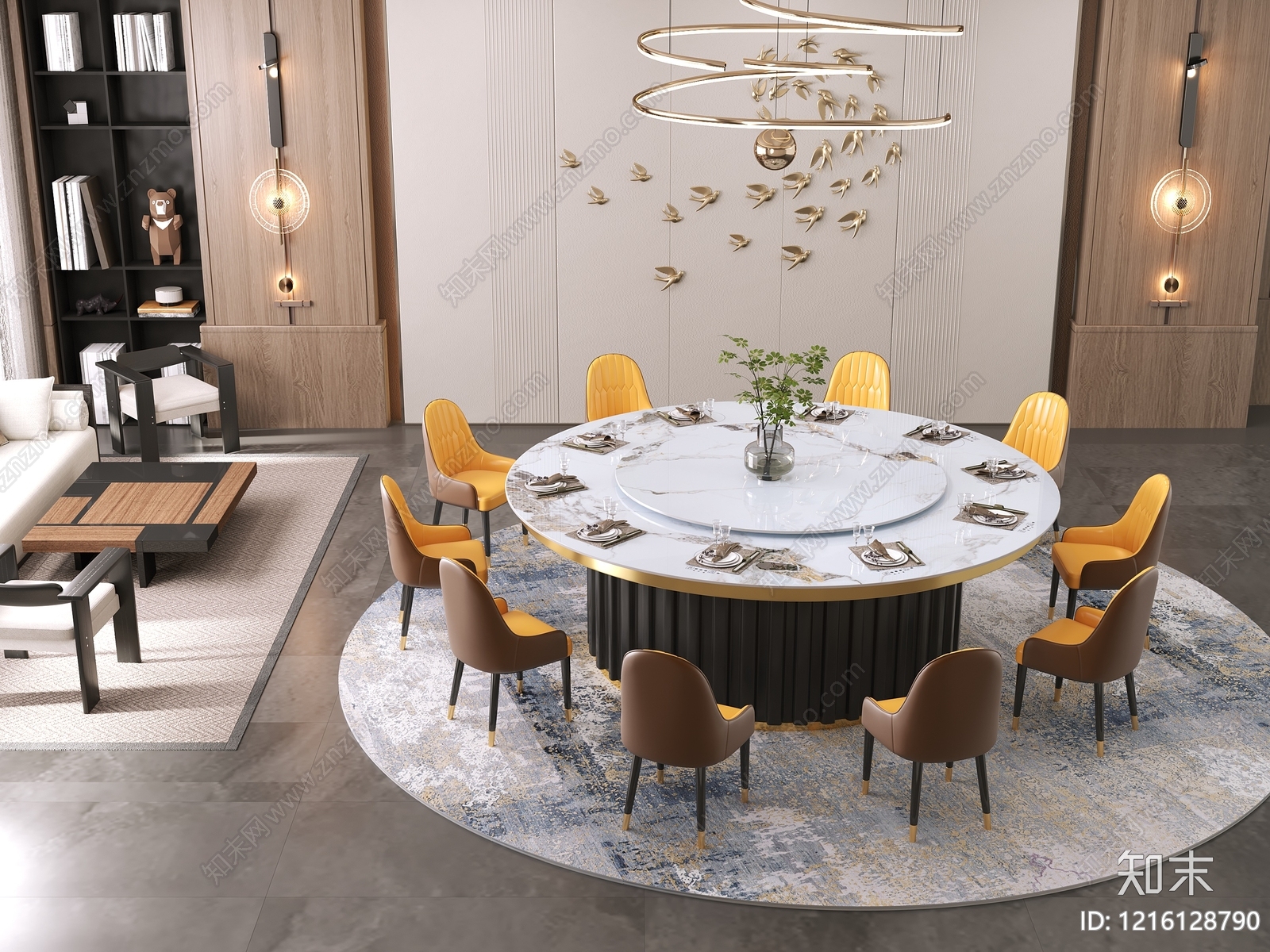 现代轻奢餐桌椅3D模型下载【ID:1216128790】