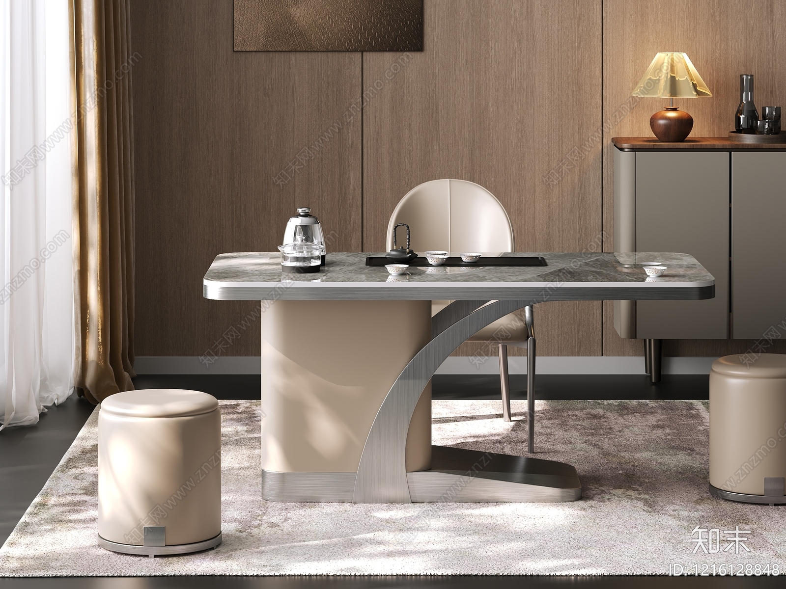 现代轻奢茶桌椅3D模型下载【ID:1216128848】