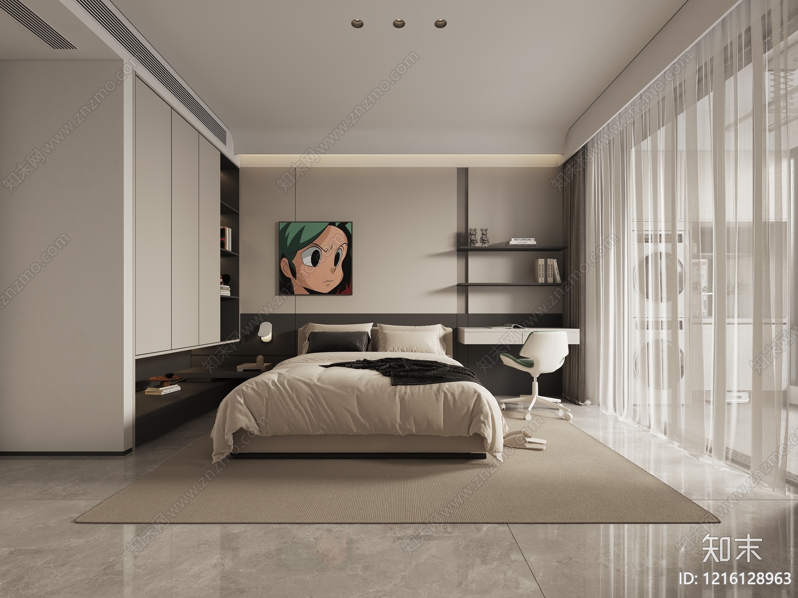 极简男孩房3D模型下载【ID:1216128963】