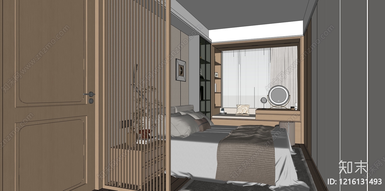 原木风主卧SU模型下载【ID:1216131493】