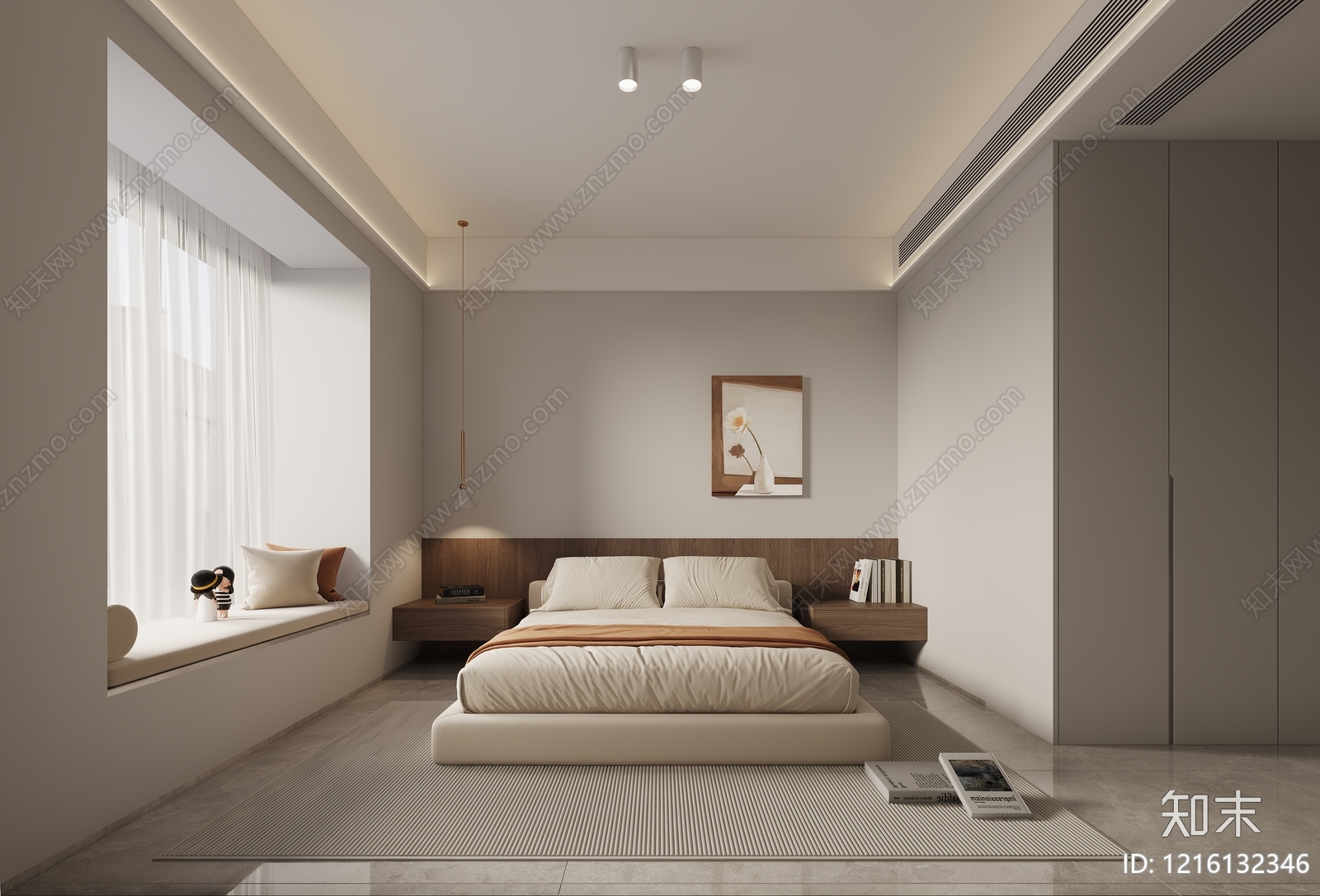 奶油风主卧3D模型下载【ID:1216132346】