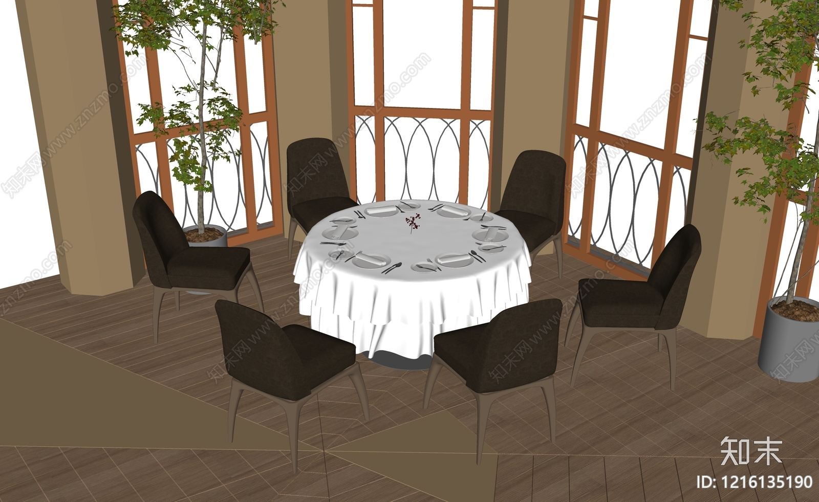 现代简约餐桌椅SU模型下载【ID:1216135190】