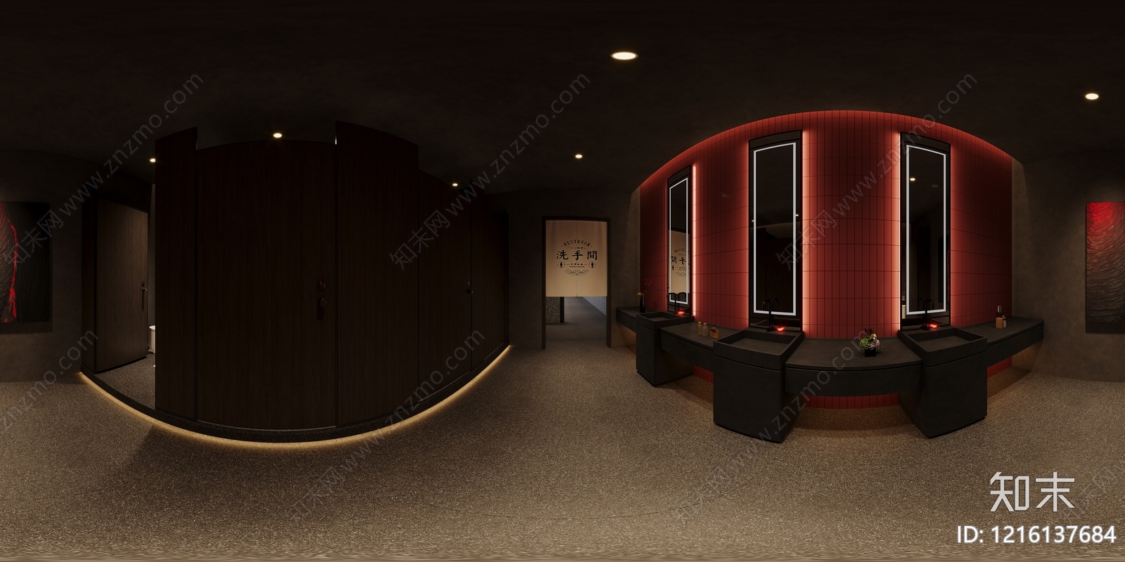 暗黑轻奢公共卫生间3D模型下载【ID:1216137684】