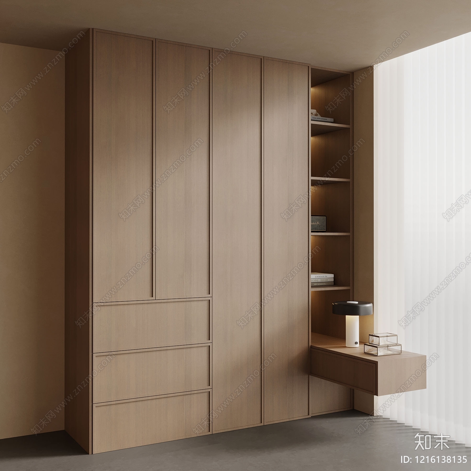极简衣柜3D模型下载【ID:1216138135】
