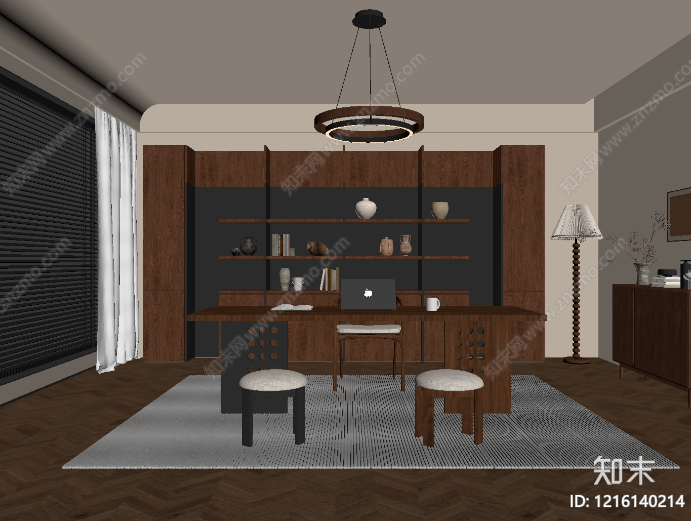 中古风书房SU模型下载【ID:1216140214】