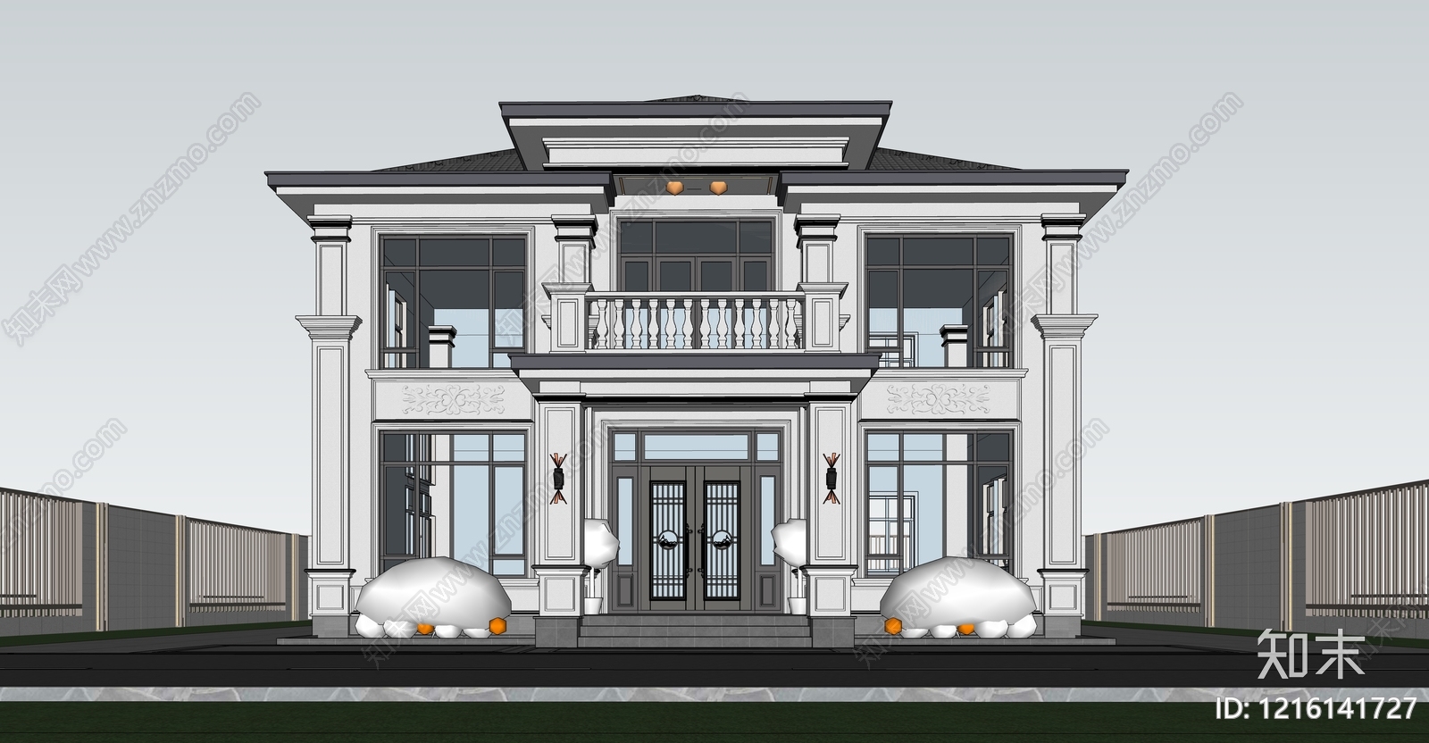 新中式独栋别墅SU模型下载【ID:1216141727】