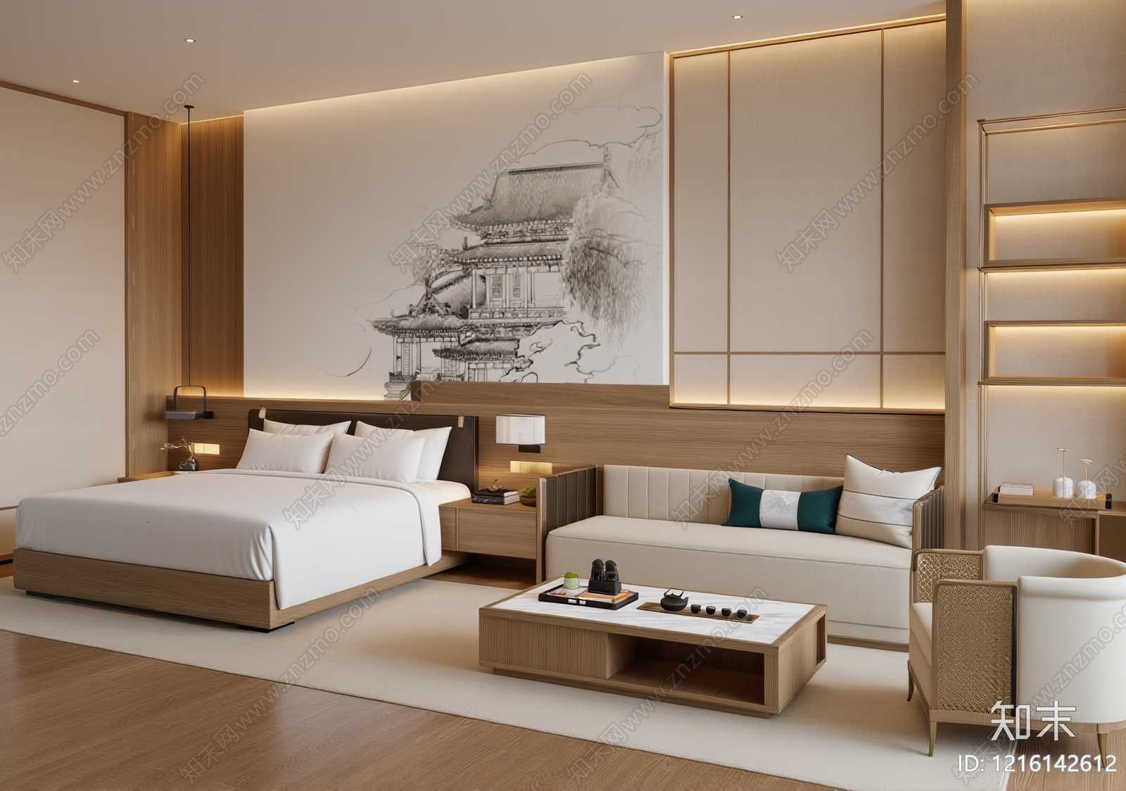 新中式酒店客房SU模型下载【ID:1216142612】