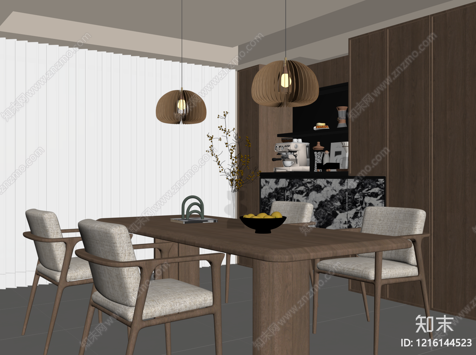 原木风家居餐厅SU模型下载【ID:1216144523】
