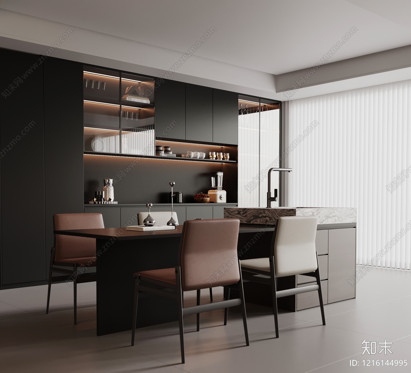 岛台餐厅SU模型精品下载_SketchUp模型_知末网