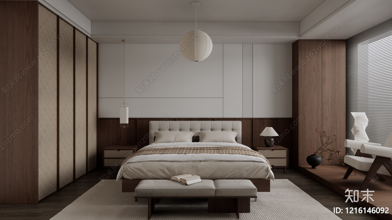 新中式主卧SU模型下载【ID:1216146092】