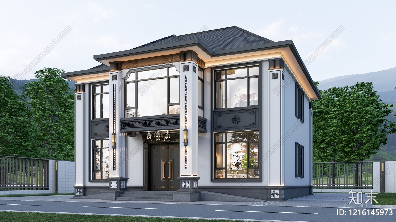 新中式独栋别墅SU模型下载【ID:1216145973】