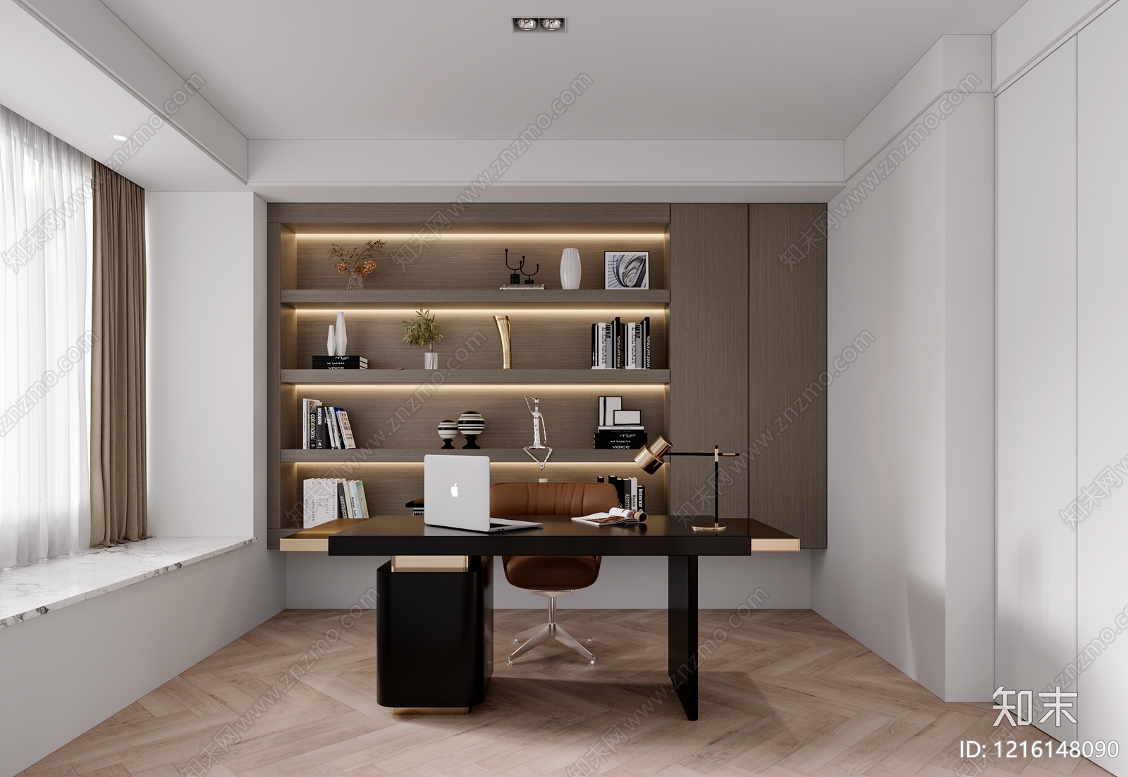 现代简约书房3D模型下载【ID:1216148090】