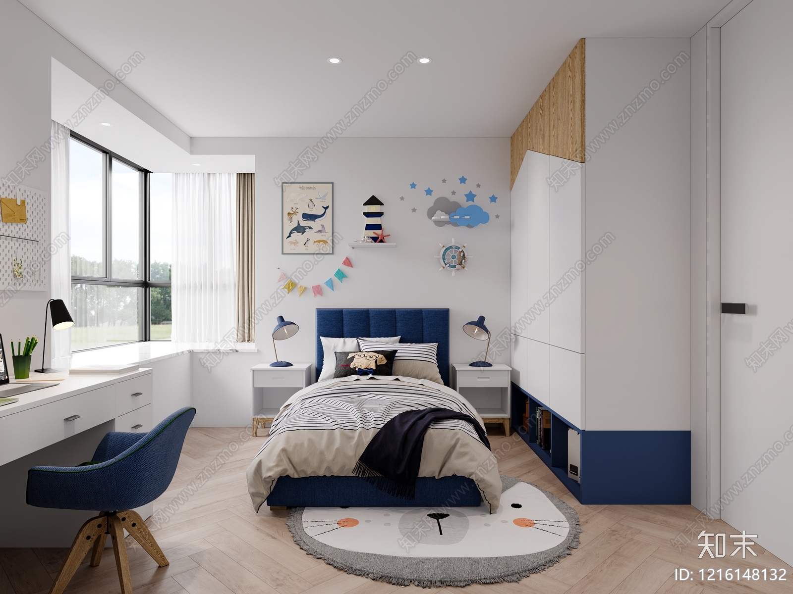 北欧风男孩房3D模型下载【ID:1216148132】