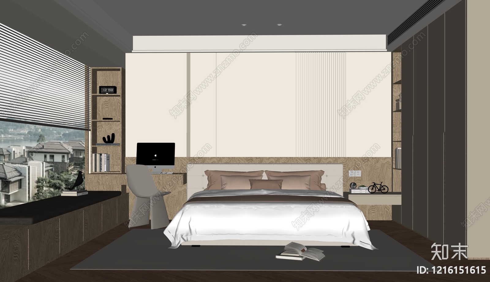 现代主卧SU模型下载【ID:1216151615】