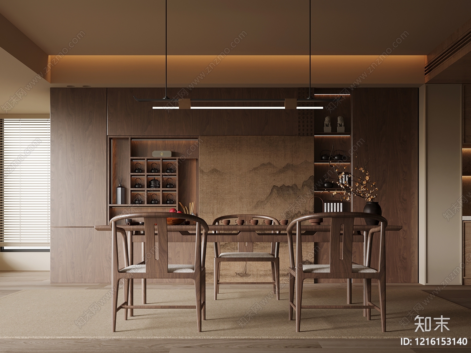 新中式茶室SU模型下载【ID:1216153140】