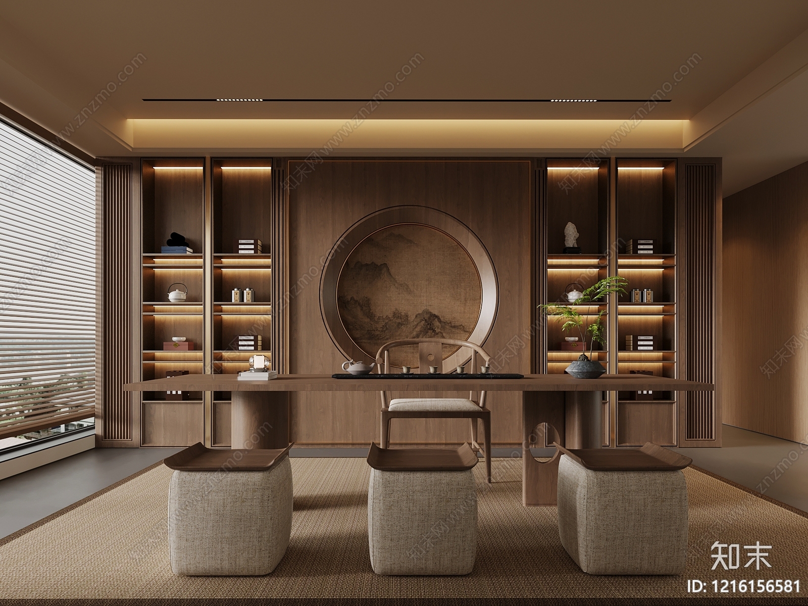 新中式茶室3D模型下载【ID:1216156581】
